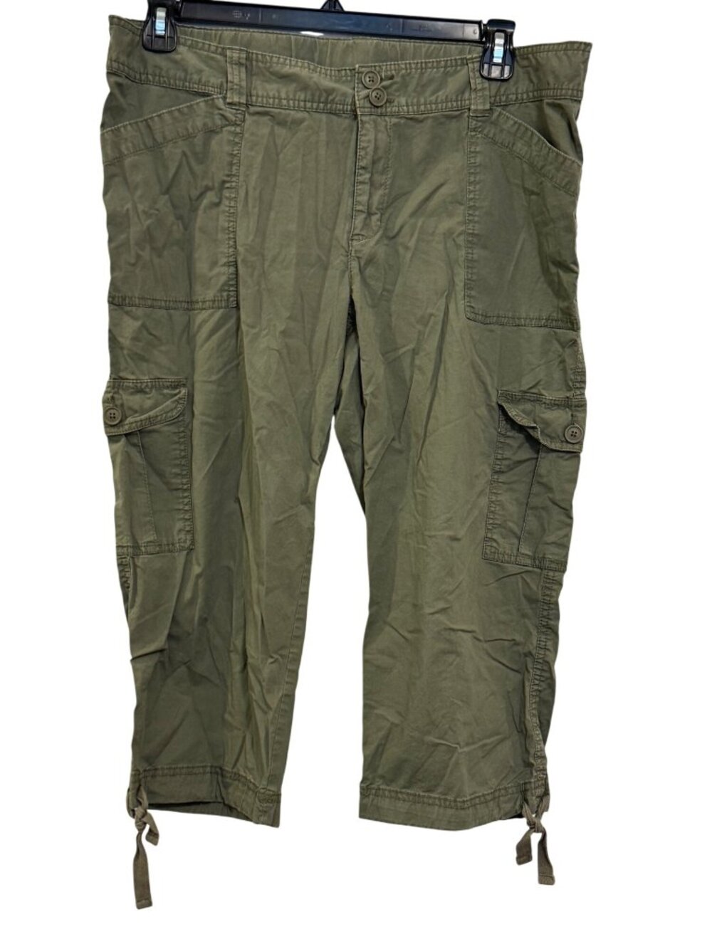 Duo Maternity Olive Green Cargo Capri Pants With Adjustable Tie Hem Size M